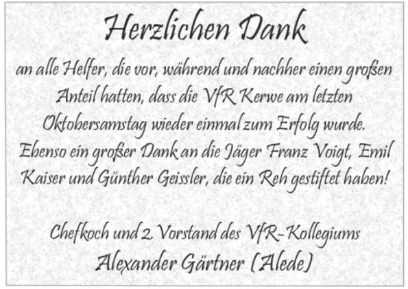 Danke an alle Helfer der VfR-Kerwe