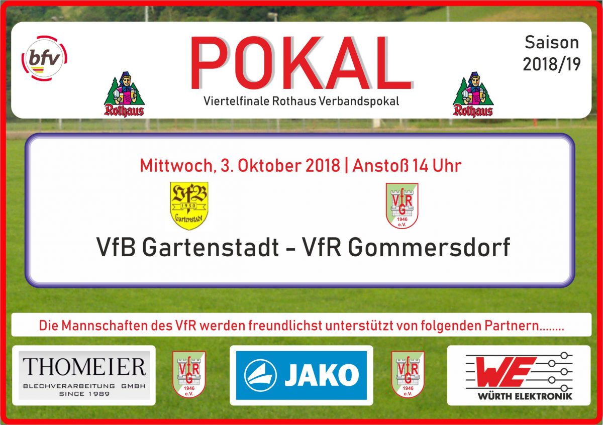 1. Oktober: Am Mittwoch im Pokal beim VfB Gartenstadt