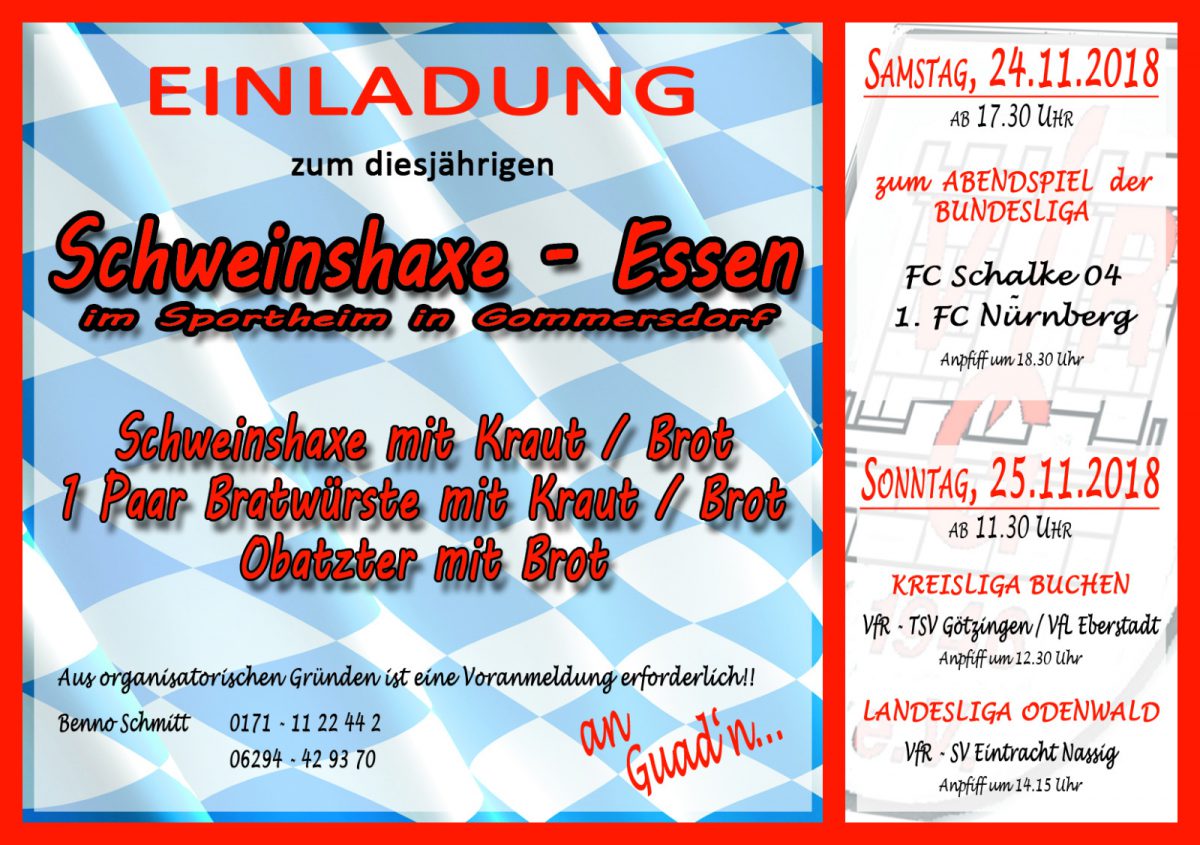 20. November: Haxenessen im Sportheim