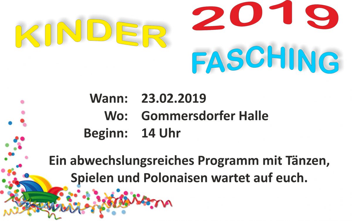 21. Februar: Am Samstag um 14 Uhr Kinderfasching in der Halle