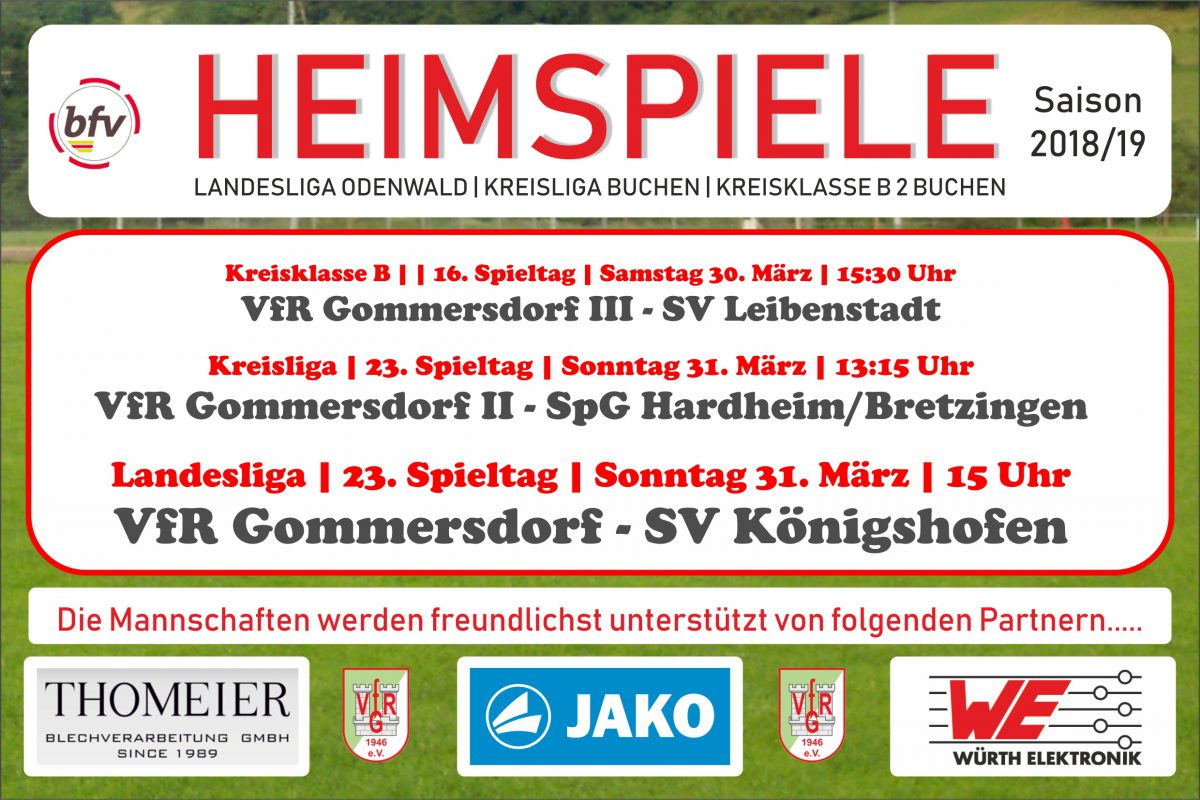 30. März: Am Samstag und Sonntag drei Heimspiele