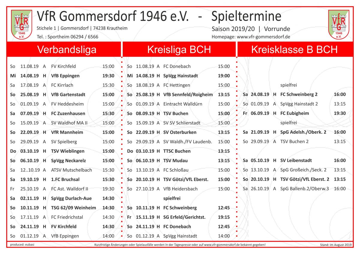 7. August: Genaue Spieltermine liegen vor
