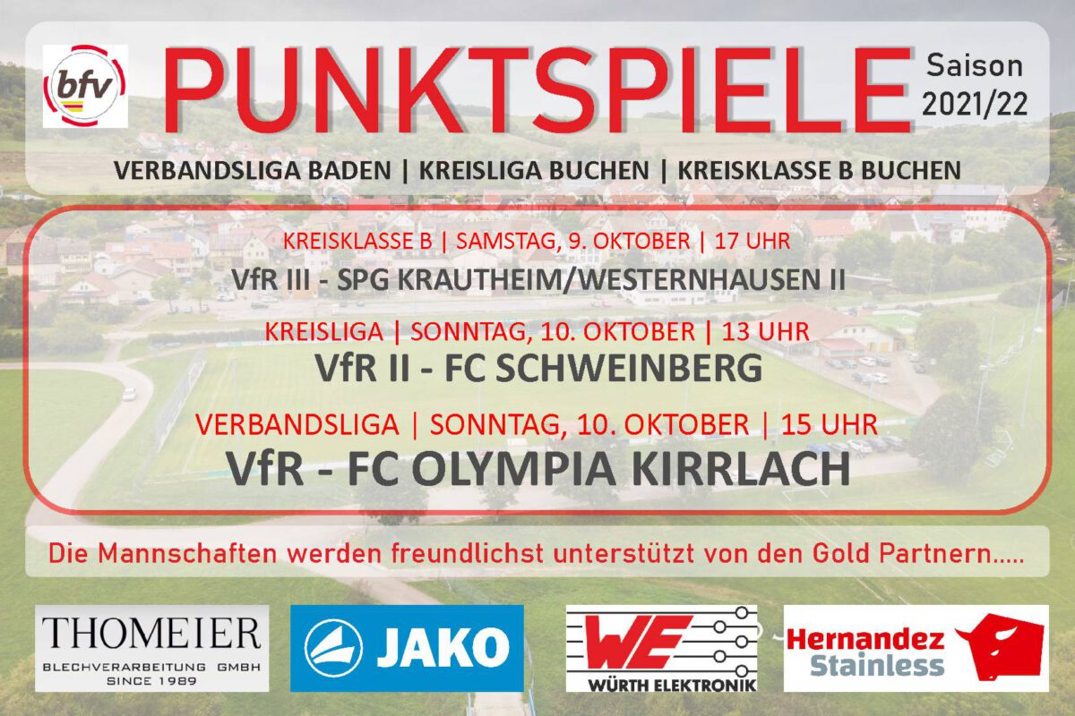 8. Oktober: Am Samstag eins und am Sonntag zwei Heimspiele