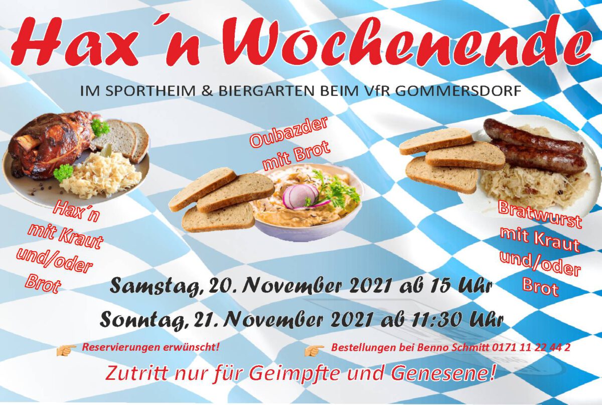 15. Nov.: Hax´n-Wochenende am Samstag Sonntag