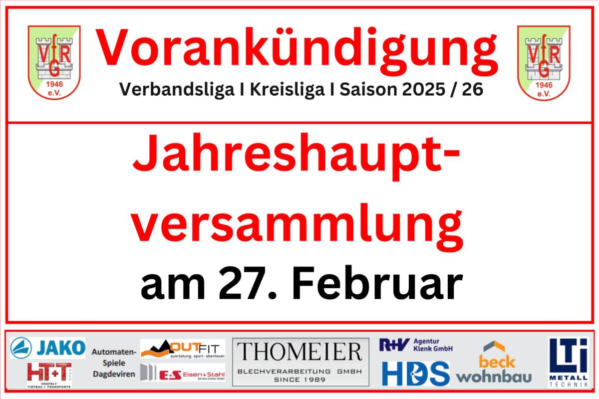 08. Dezember: Vorabinfo Jahreshauptversammlung