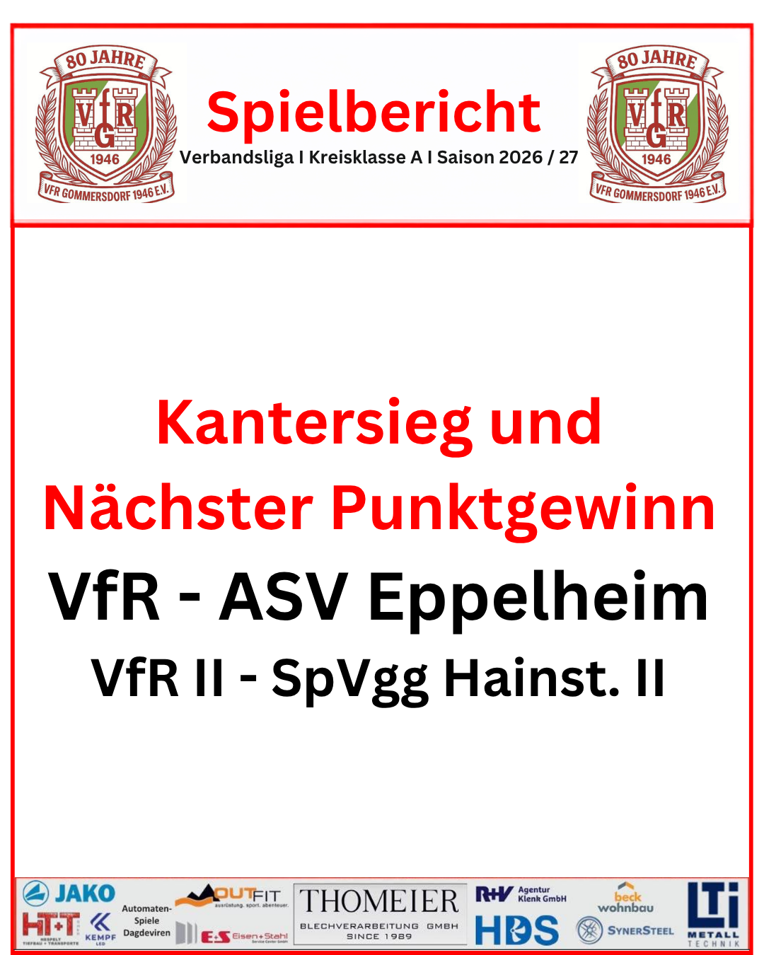 31. August: Spielberichte zum Doppelheimspieltag